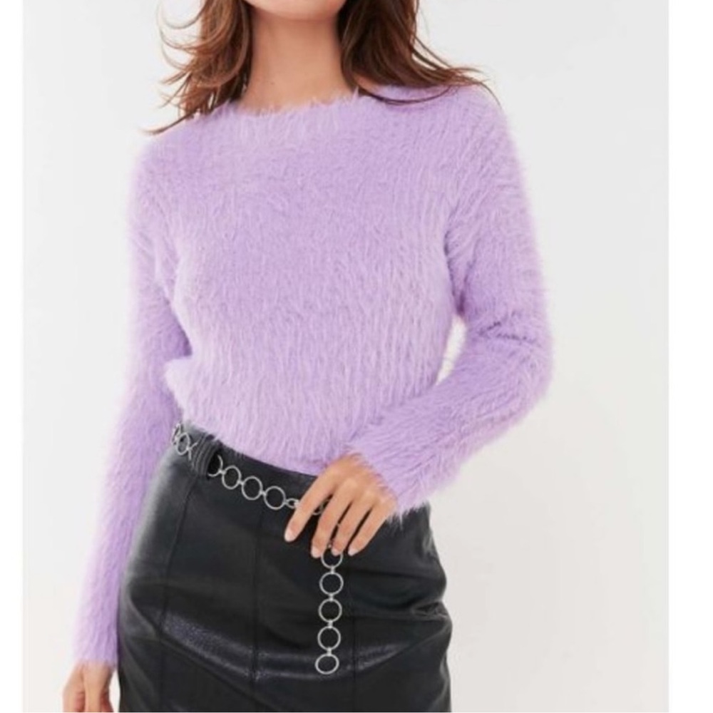 Urban Outfitters Fuzzy Eyelash Boat Neck Purple Sweater